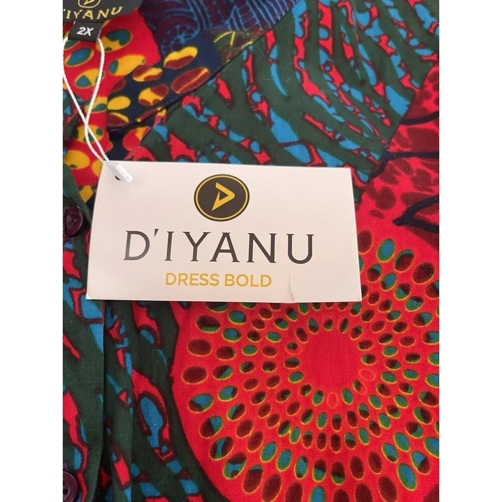 D'IYANU Dress Bold Blouse Geometric Africian Vibrant Colors Ladies 2X NWT